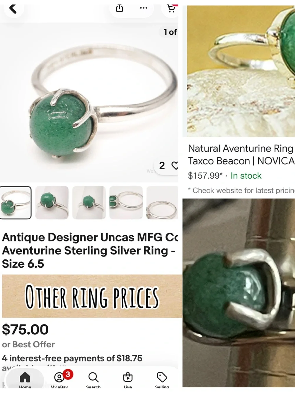 Green Stone Sterling-Color Ring - Women Jewelry